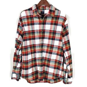 J Crew Mens Plaid Flannel Button Down XL Western Preppy Red Farm Long Sleeeve